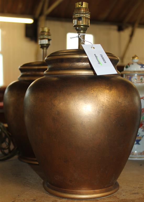 Pair of bronzed ceramic lamps